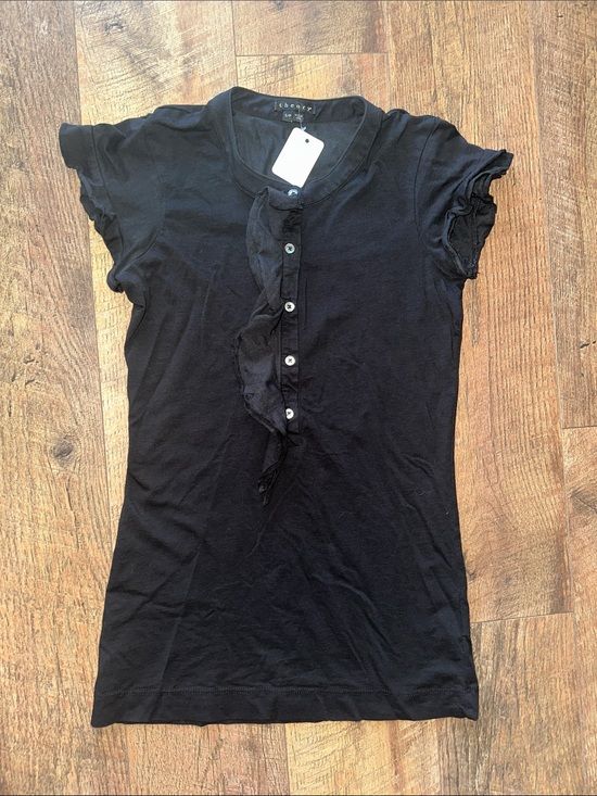 Theory Tops - Theory Black Short-Sleeve Ruffle-Front Tee
